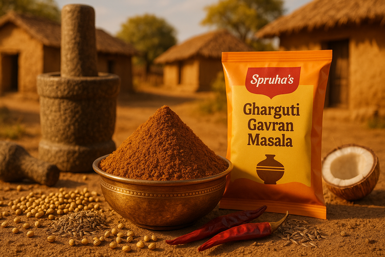 Keep as it replace packet with Spruha’s Gharguti Gavran Masala in English