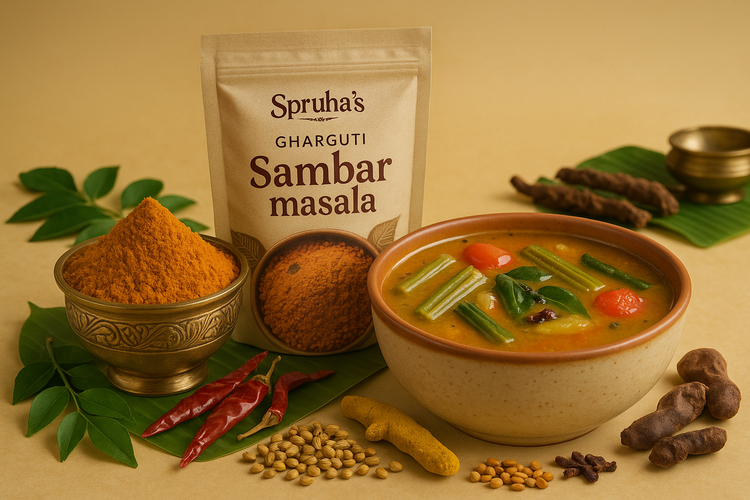Keep as it is, Replace sambar with nice sambar and packet written with Spruha’s Gharguti Sambar masala